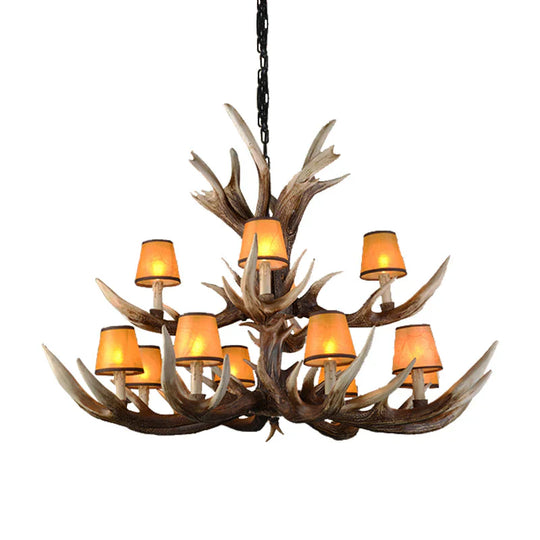 Resin Conical Chandelier Lamp Rustic 6/8/10 - Head Bedroom Pendant Ceiling Light With Antler In