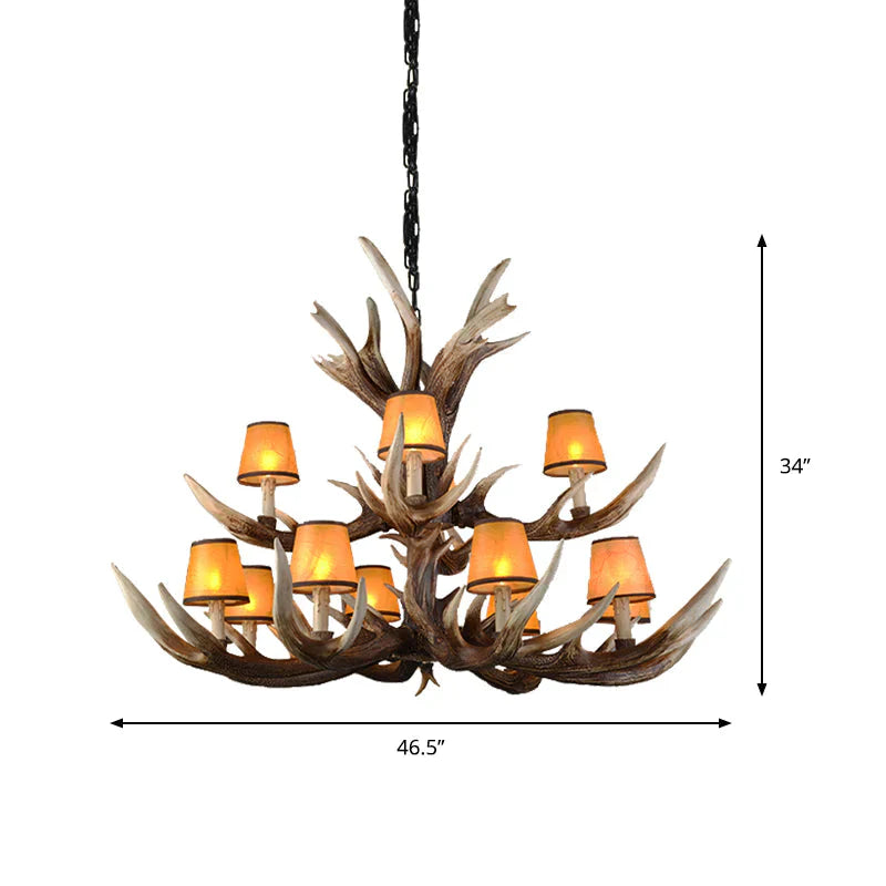 Resin Conical Chandelier Lamp Rustic 6/8/10 - Head Bedroom Pendant Ceiling Light With Antler In