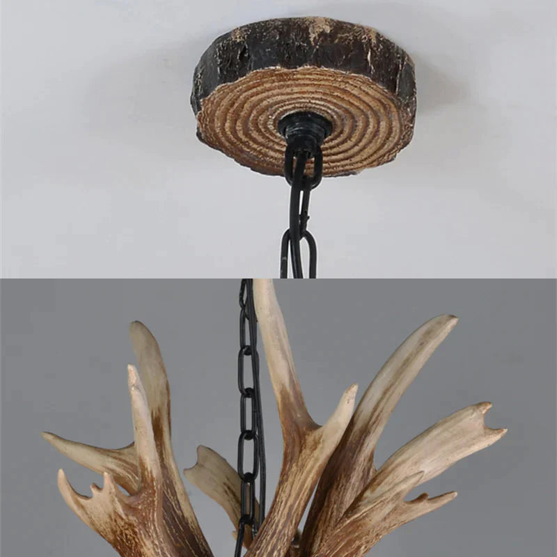 Resin Conical Chandelier Lamp Rustic 6/8/10 - Head Bedroom Pendant Ceiling Light With Antler In