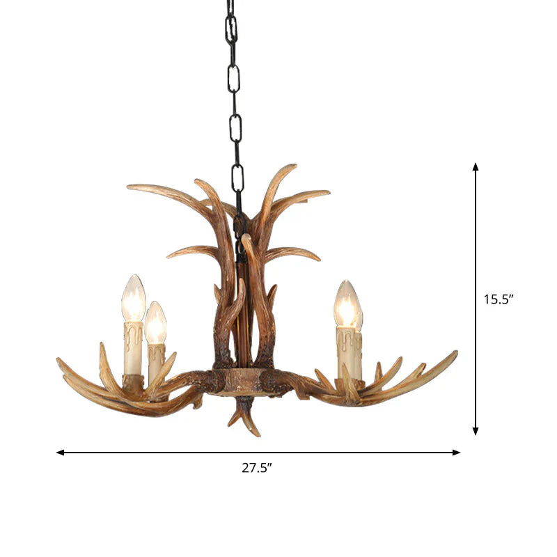 Faux Antler Bedroom Drop Lamp Traditional Resin 4/6/8 Bulbs Brown Chandelier Pendant Light