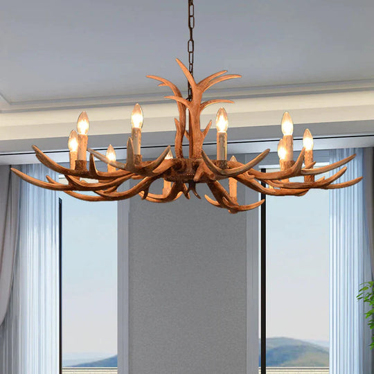 Faux Antler Bedroom Drop Lamp Traditional Resin 4/6/8 Bulbs Brown Chandelier Pendant Light