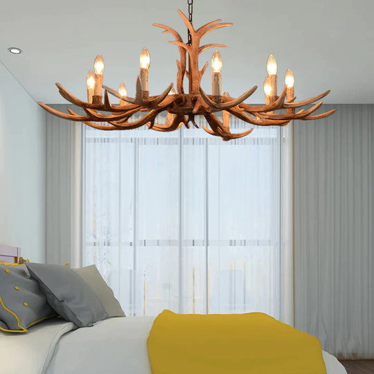 Faux Antler Bedroom Drop Lamp Traditional Resin 4/6/8 Bulbs Brown Chandelier Pendant Light