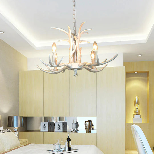 White Candle Shape Pendant Chandelier Rustic Resin 4/6/8 - Head Bedroom Hanging Ceiling Light