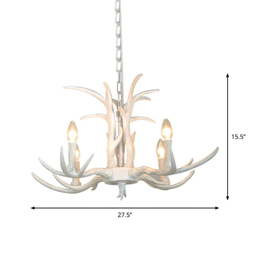 White Candle Shape Pendant Chandelier Rustic Resin 4/6/8 - Head Bedroom Hanging Ceiling Light