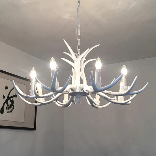 White Candle Shape Pendant Chandelier Rustic Resin 4/6/8 - Head Bedroom Hanging Ceiling Light