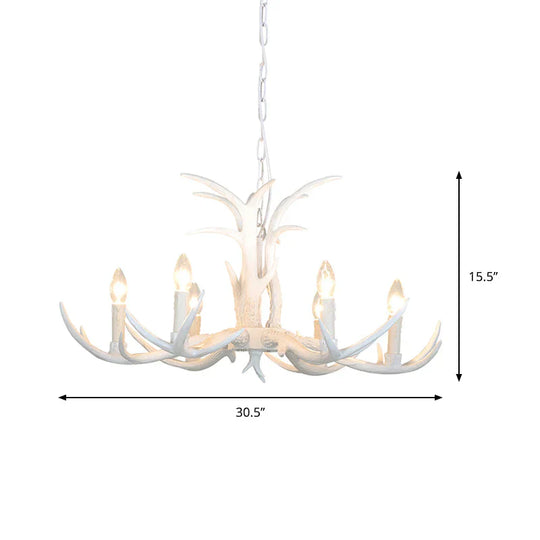 White Candle Shape Pendant Chandelier Rustic Resin 4/6/8 - Head Bedroom Hanging Ceiling Light