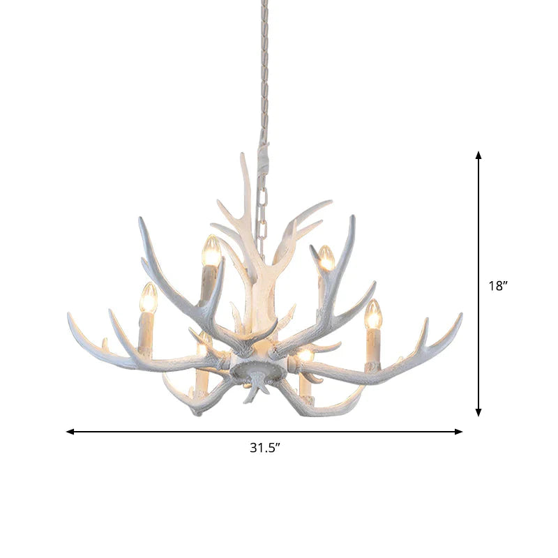 Rustic Candle Hanging Pendant 4/6/8 - Light Resin Ceiling Chandelier In White For Bedroom