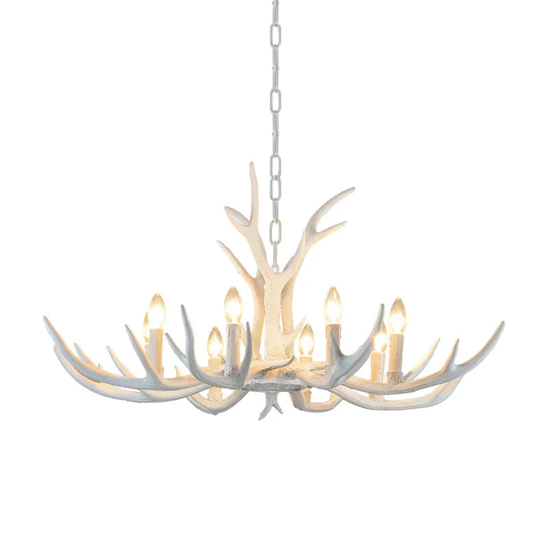 Rustic Candle Hanging Pendant 4/6/8 - Light Resin Ceiling Chandelier In White For Bedroom