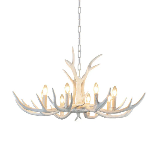 Rustic Candle Hanging Pendant 4/6/8 - Light Resin Ceiling Chandelier In White For Bedroom