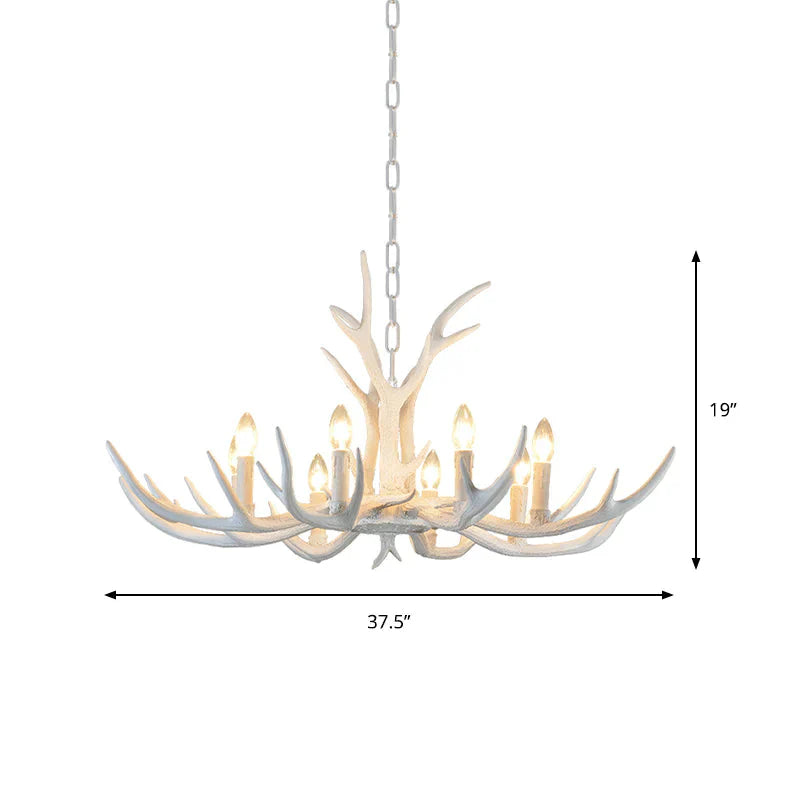 Rustic Candle Hanging Pendant 4/6/8 - Light Resin Ceiling Chandelier In White For Bedroom