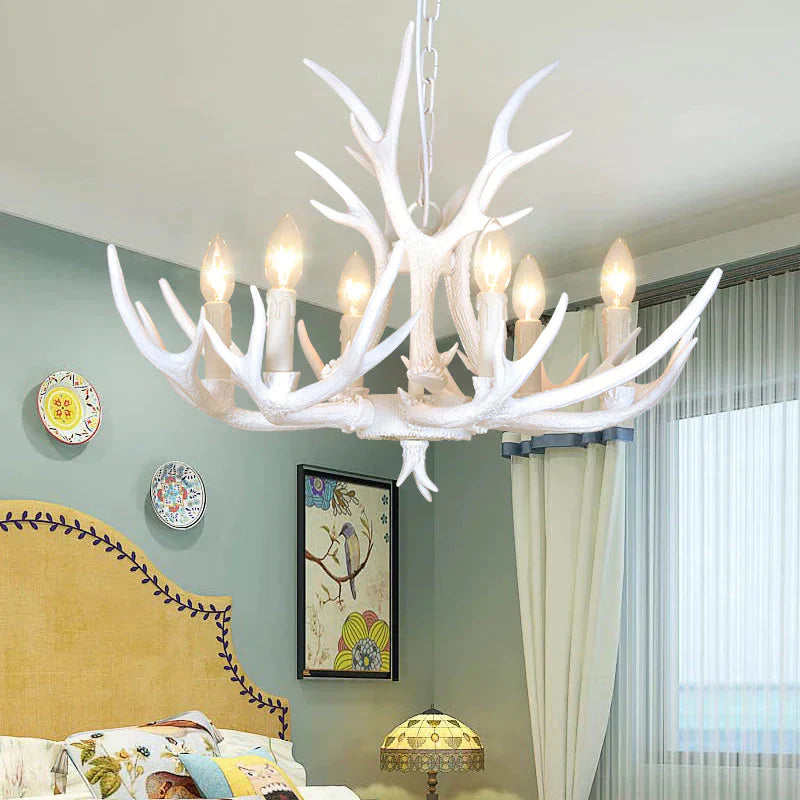 Resin Candelabra Chandelier Lamp Farmhouse 4/6/8 - Head Living Room Pendant Ceiling Light In White