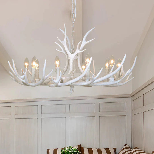 Resin Candelabra Chandelier Lamp Farmhouse 4/6/8 - Head Living Room Pendant Ceiling Light In White