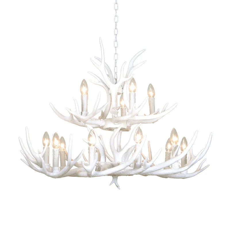 Resin Candelabra Chandelier Lamp Farmhouse 4/6/8 - Head Living Room Pendant Ceiling Light In White