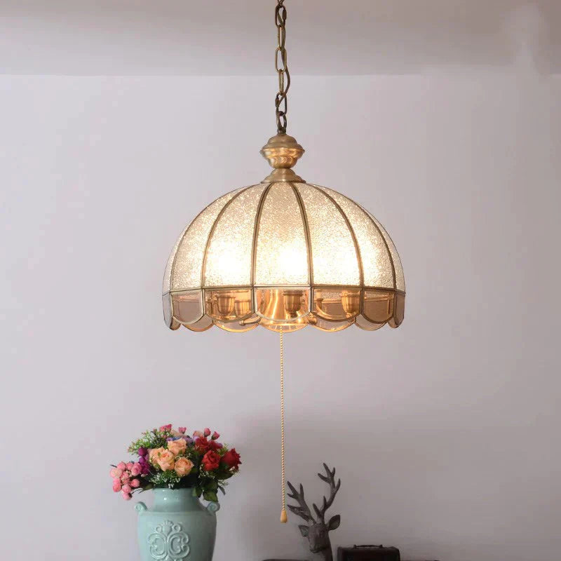 Dome Frosted Glass Hanging Chandelier Retro 6 Heads Brass Ceiling Pendant Light For Dining Room