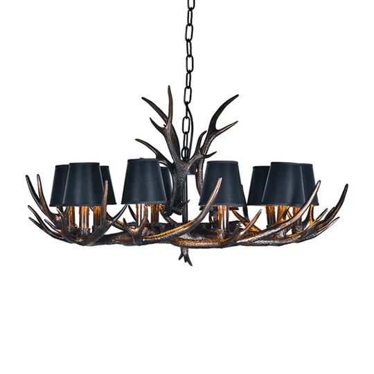 Traditional Tapered Shaped Hanging Lamp 4/6/10 Bulbs Resin Chandelier Light Fixture In Black For