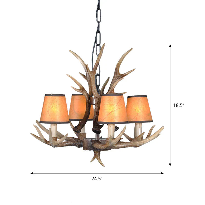 4/6/8 Lights Resin Chandelier Lamp Loft Brown Cone Dining Room Down Lighting Pendant With Fabric