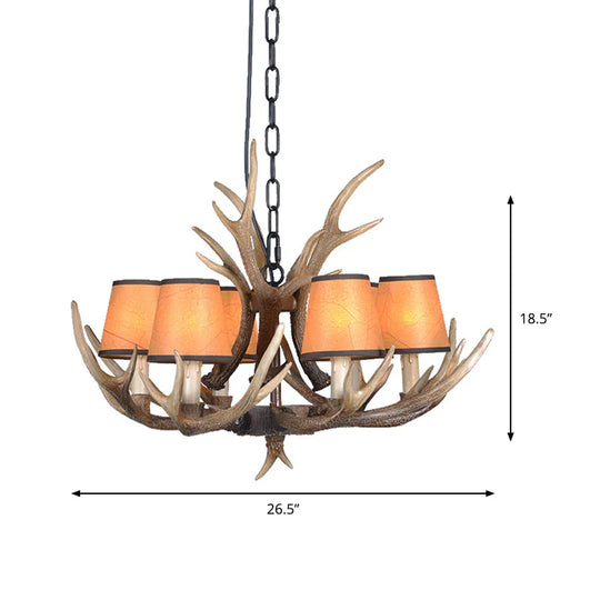 4/6/8 Lights Resin Chandelier Lamp Loft Brown Cone Dining Room Down Lighting Pendant With Fabric