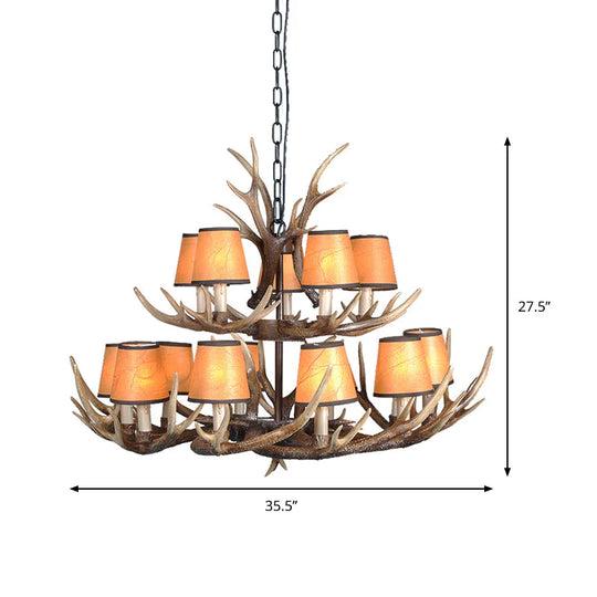 4/6/8 Lights Resin Chandelier Lamp Loft Brown Cone Dining Room Down Lighting Pendant With Fabric