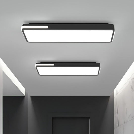 Minimalistic Rectangular Led Flush Mount Ceiling Light In Black For Corridors