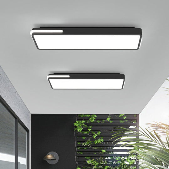 Minimalistic Rectangular Led Flush Mount Ceiling Light In Black For Corridors