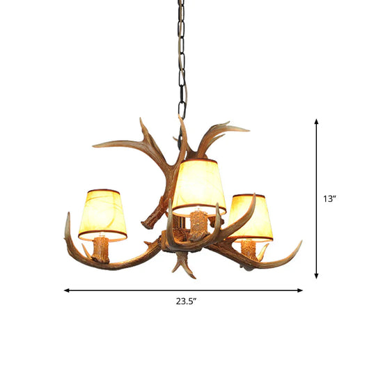 Cone Resin Pendant Lighting Traditional 3/5/6 - Bulb Living Room Chandelier Light With Deer Antler