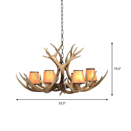 Cone Resin Pendant Lighting Traditional 3/5/6 - Bulb Living Room Chandelier Light With Deer Antler