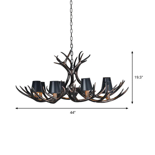 Black 3/6/8 Lights Chandelier Lighting Rustic Resin Conical Pendant Lamp With Faux Antler For