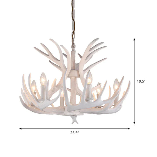 Resin Candle Chandelier Lamp Rustic 4/6/9 - Head Bedroom Pendant Ceiling Light With Antler Decor In