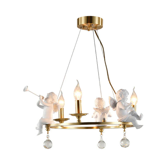 Traditional Candle Hanging Chandelier Metal 3/6/8 Bulbs Suspension Light In Brass With Angel