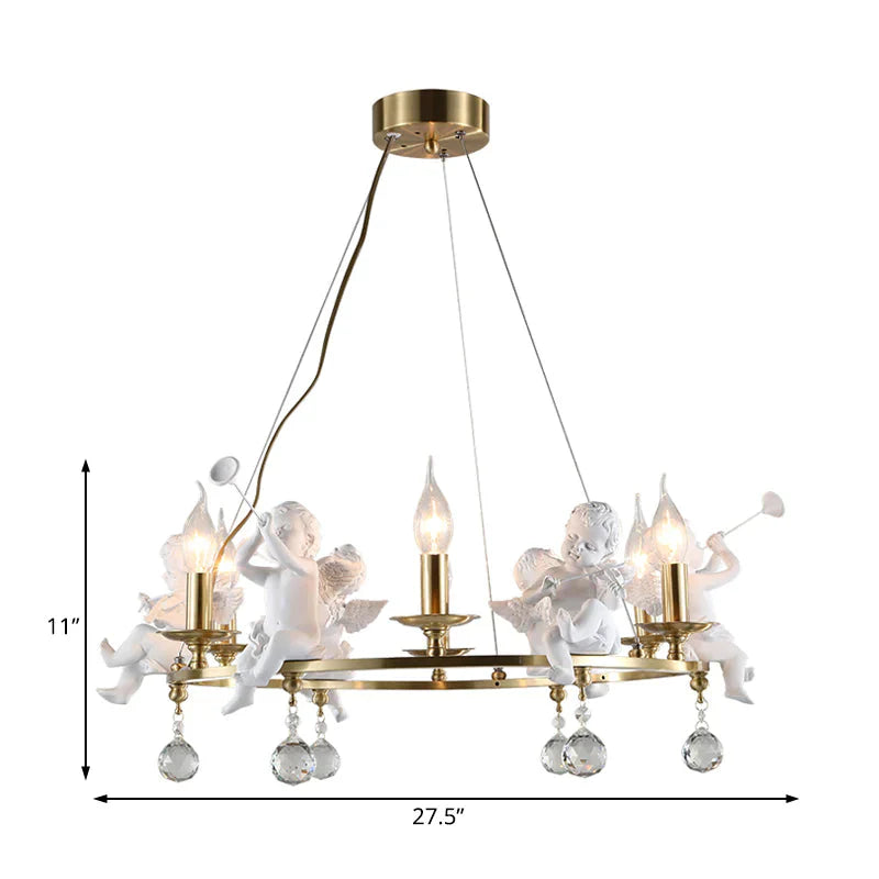 Traditional Candle Hanging Chandelier Metal 3/6/8 Bulbs Suspension Light In Brass With Angel