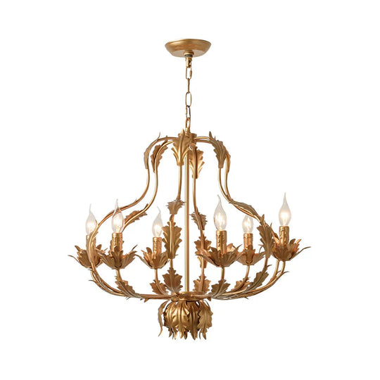 Gold Gourd Chandelier Lighting Traditional Metal 6 Bulbs Pendant Light Fixture For Living Room