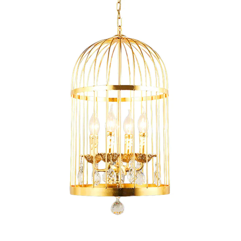 4 Bulbs Bird Cage Ceiling Chandelier Traditional Metal Suspended Lighting Fixture In Gold With