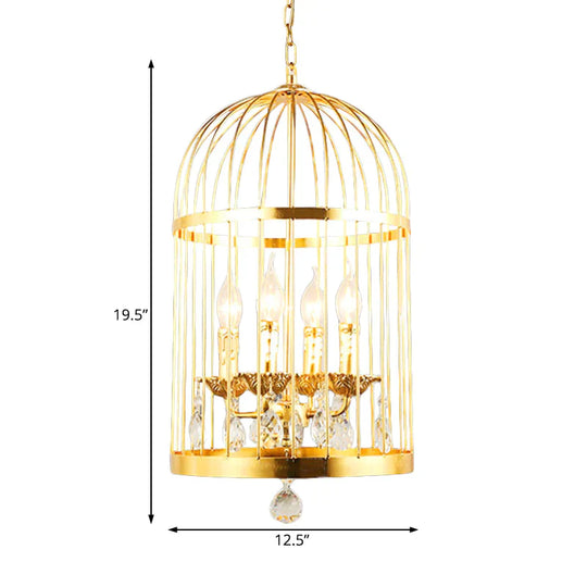 4 Bulbs Bird Cage Ceiling Chandelier Traditional Metal Suspended Lighting Fixture In Gold With