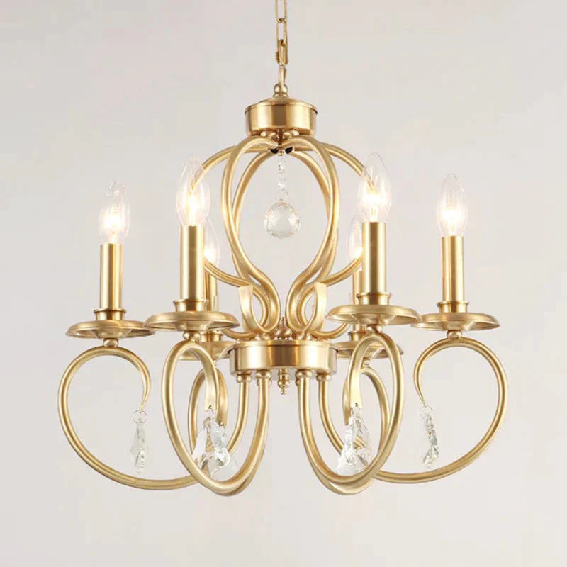 Gold Candle Chandelier Lighting Nordic Metal 6/8 Bulbs Hanging Ceiling Light With Curved Arm