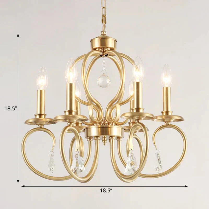 Gold Candle Chandelier Lighting Nordic Metal 6/8 Bulbs Hanging Ceiling Light With Curved Arm