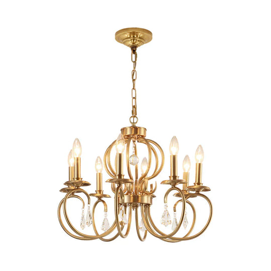 Gold Candle Chandelier Lighting Nordic Metal 6/8 Bulbs Hanging Ceiling Light With Curved Arm