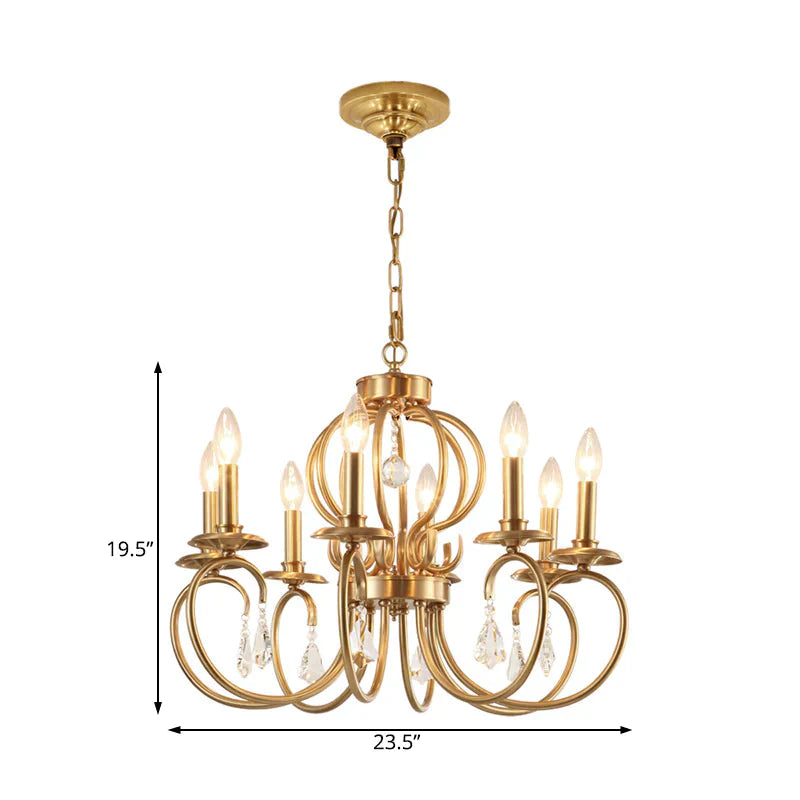 Gold Candle Chandelier Lighting Nordic Metal 6/8 Bulbs Hanging Ceiling Light With Curved Arm