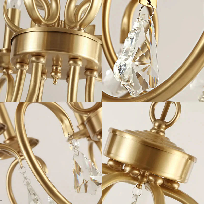 Gold Candle Chandelier Lighting Nordic Metal 6/8 Bulbs Hanging Ceiling Light With Curved Arm