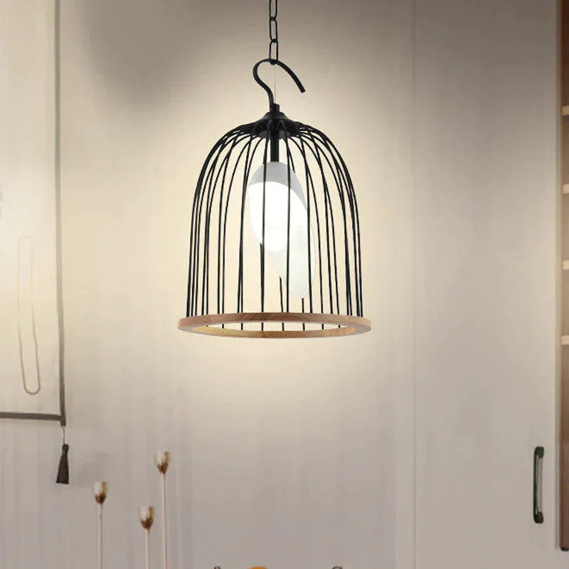 Black Bird Cage Hanging Lamp Modern 1 Head Metal Ceiling Pendant Light For Living Room