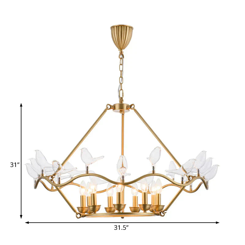 Metal Flower Basket Chandelier Lamp Modern 9 Bulbs Gold Pendant Lighting Fixture With Clear Glass