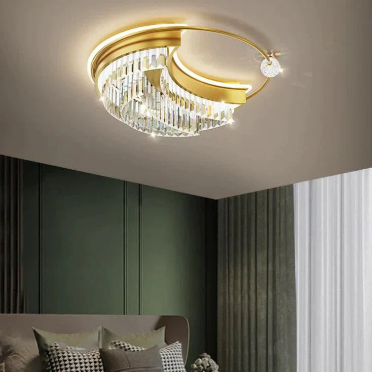 Modern Light Luxury Living Room Bedroom Crystal Copper Ceiling Lamp