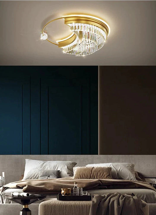 Modern Light Luxury Living Room Bedroom Crystal Copper Ceiling Lamp