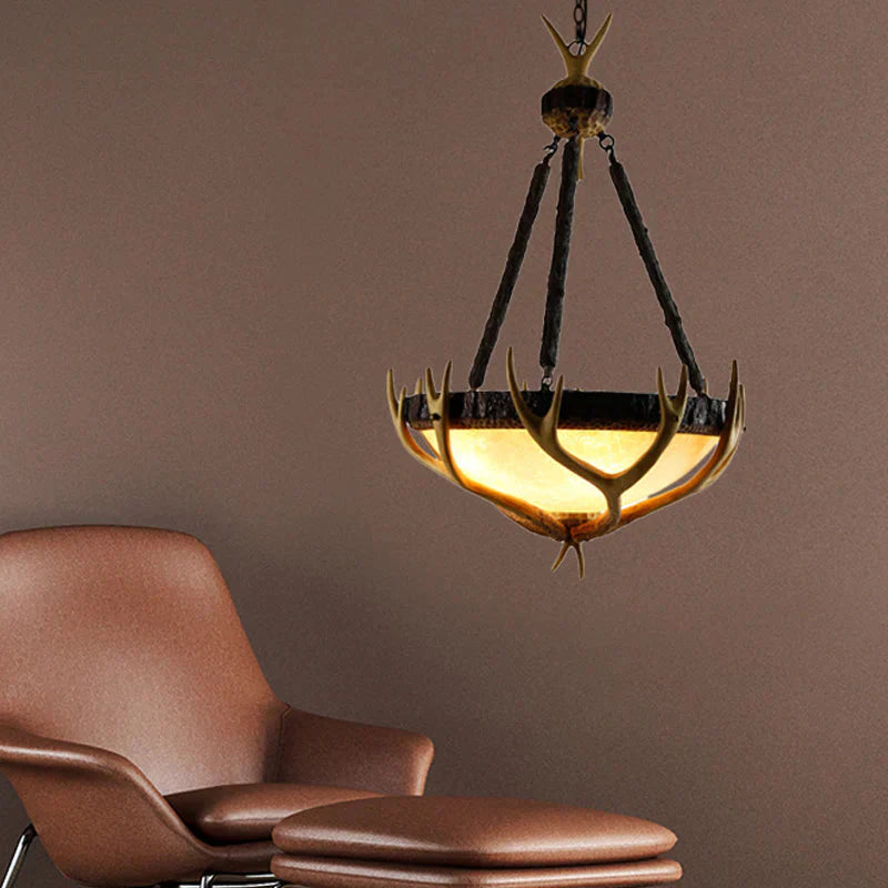 Brown 3 Heads Chandelier Lighting Rustic Glass Hemisphere Suspension Lamp For Living Room
