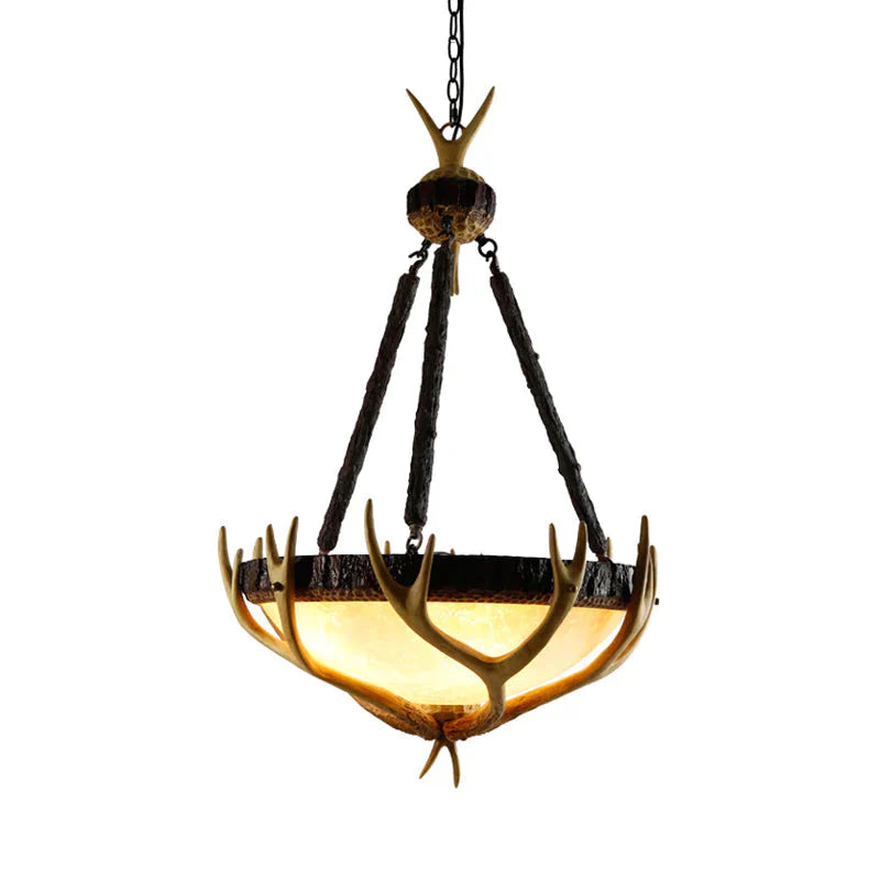 Brown 3 Heads Chandelier Lighting Rustic Glass Hemisphere Suspension Lamp For Living Room