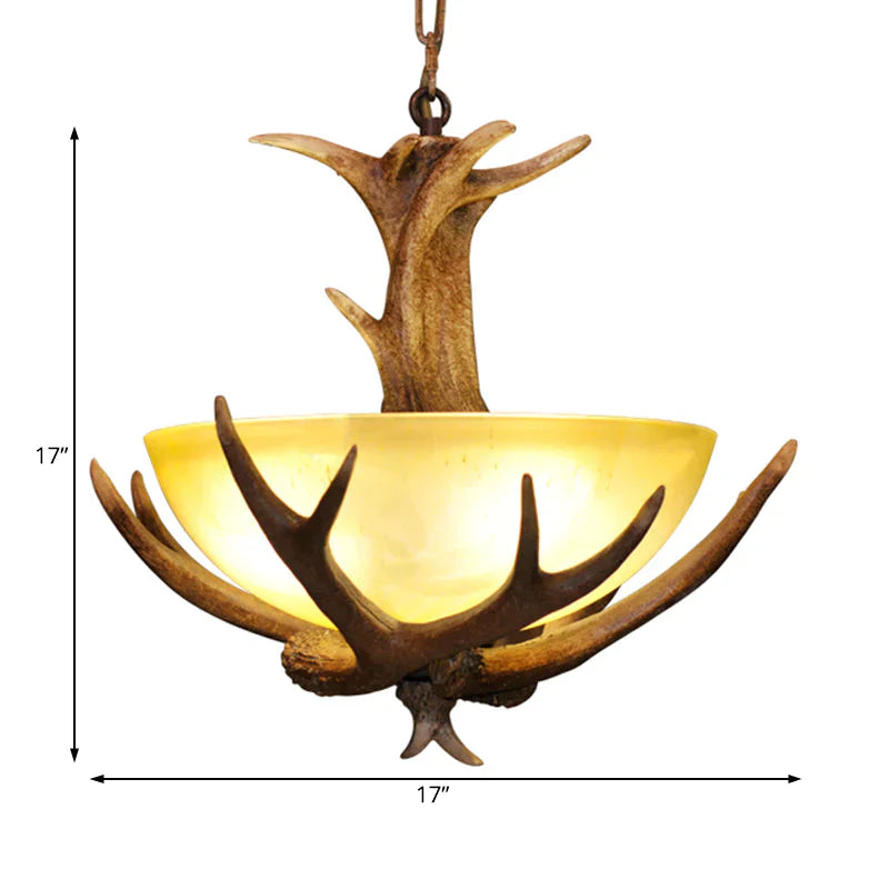 Glass Deer Antler Chandelier Lamp Farmhouse 3 - Head Indoor Pendant Ceiling Light In Brown