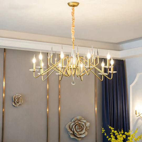 Starburst Metal Hanging Chandelier Retro 6/8/10 Heads Gold Ceiling Pendant Light With Crystal