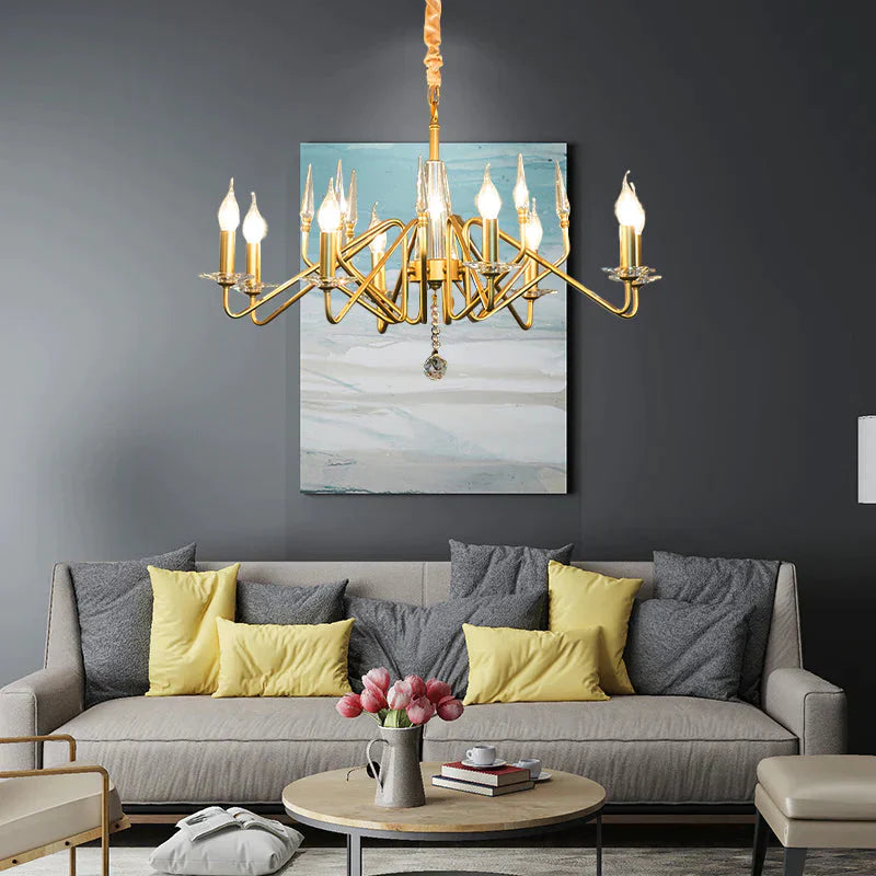 Starburst Metal Hanging Chandelier Retro 6/8/10 Heads Gold Ceiling Pendant Light With Crystal