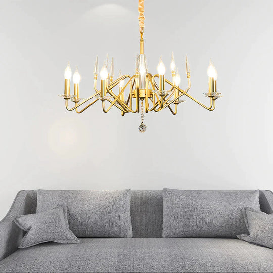 Starburst Metal Hanging Chandelier Retro 6/8/10 Heads Gold Ceiling Pendant Light With Crystal