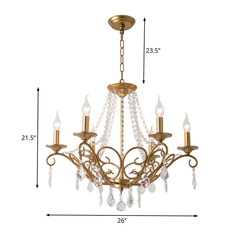 Modernism Sputnik Chandelier Metal 6 Heads Hanging Light Fixture In Gold With Crystal Drop