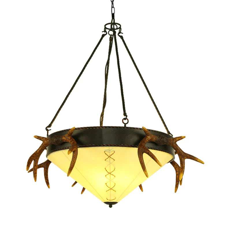 Traditional Cone Shaped Hanging Lamp 3 Bulbs Fabric Chandelier Light Fixture In White/Yellow For